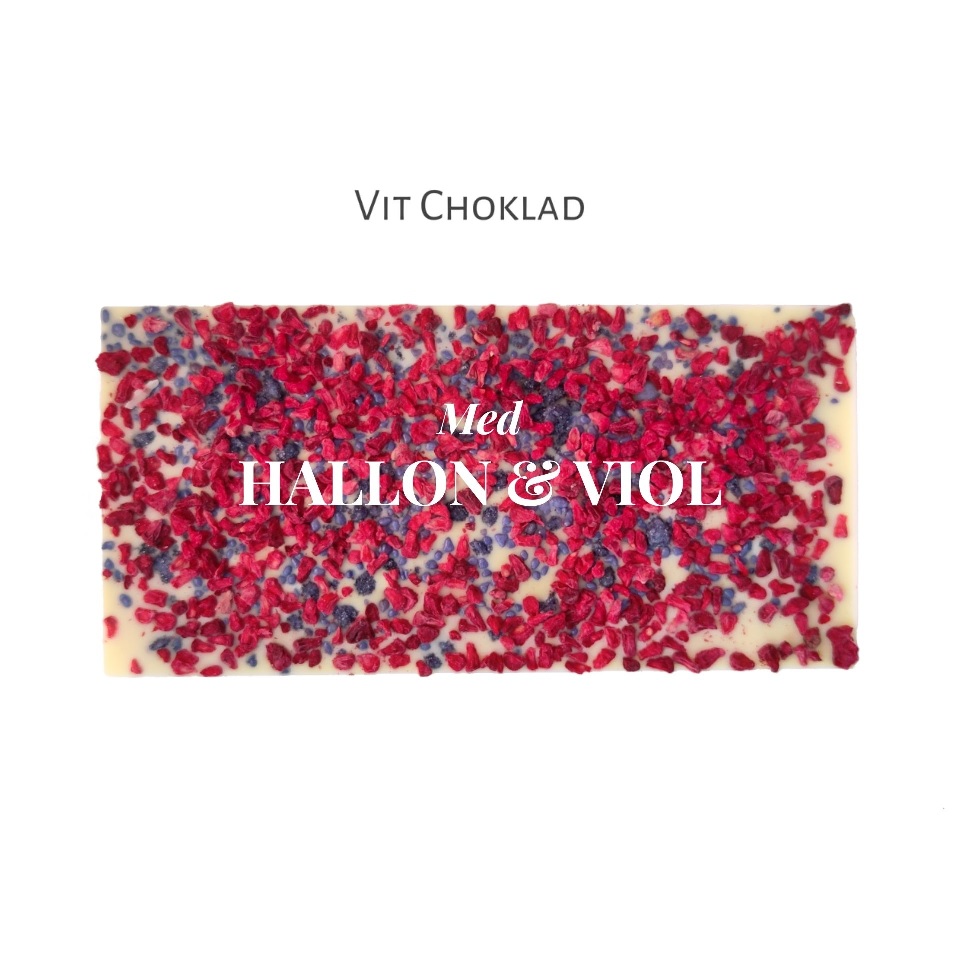 Vit Choklad Hallon & Violkrisp 100g