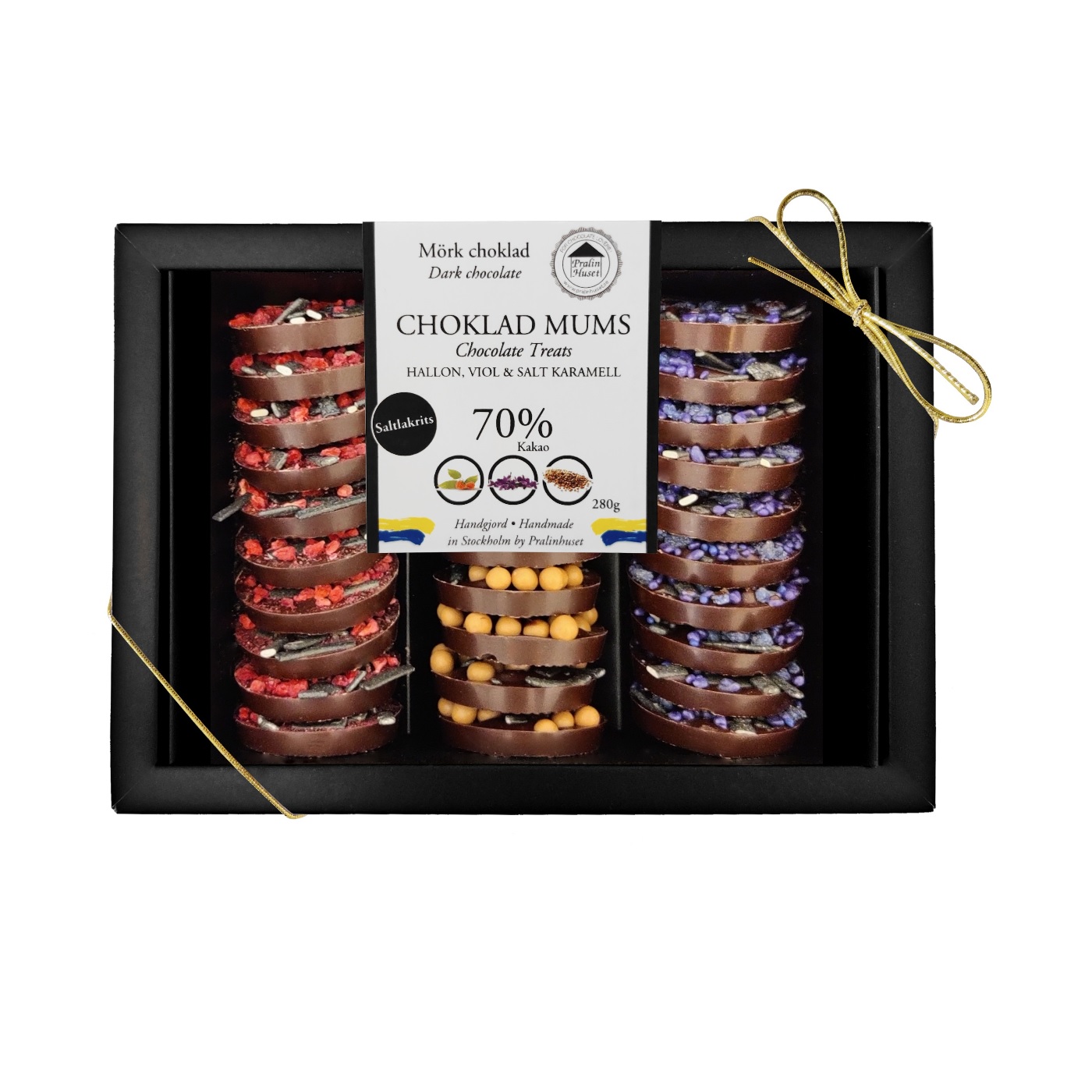 Choklad Mums 70% Saltlakrits Hallon, Viol & Salt karamell