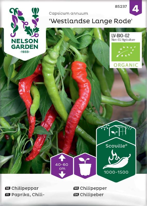 Chilipeppar 'Westlandse Lange Rode' Organic frö