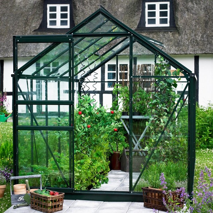 Växthus 'Popular 106' Glas - Grön, Inkl Svart Fundament